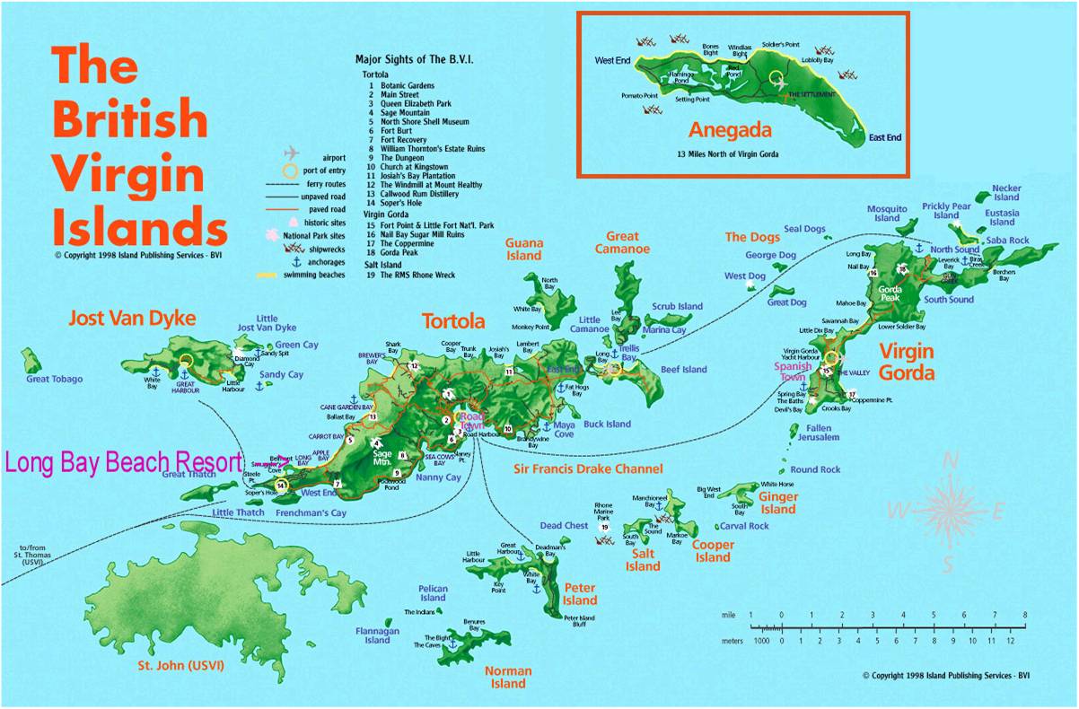 Map of Jost Van Dyke with direction to Cool Breeze Sports Bar located in Great Harbour, just minutes from White Bay.